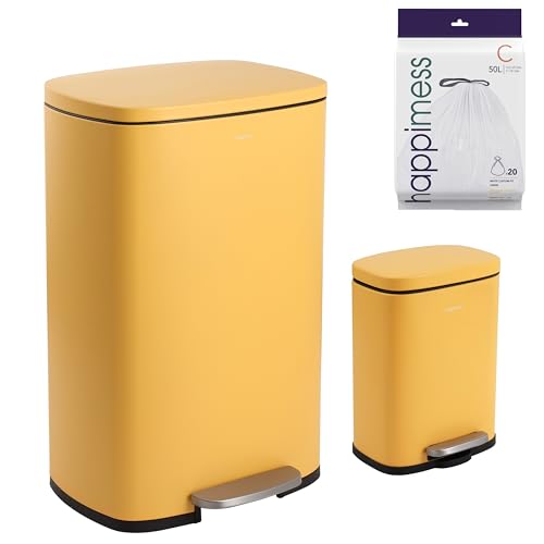 happimess Connor 2-Piece Iron Trash Can, Daffodil Yellow - color: Daffodil Yellow