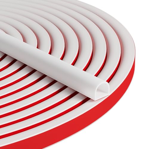 40FT Weather Stripping Door Seal, Self-Adhesive Silicone D-Shaped Seal Strip for Door Frame & Window Gaps, Soundproof Insulation Gap Filler - color: White, size: M (3/8"W × 5/16“T) 40FT