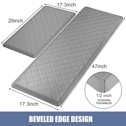 Cushioned Kitchen Mat 2 PCS, Anti Fatigue Kitchen Rugs, Heavy Duty Non-Skid, Ergonomic Comfort Foam Kitchen Floor Mat for Home, Office, Sink, Laundry - Grey - color: Grey