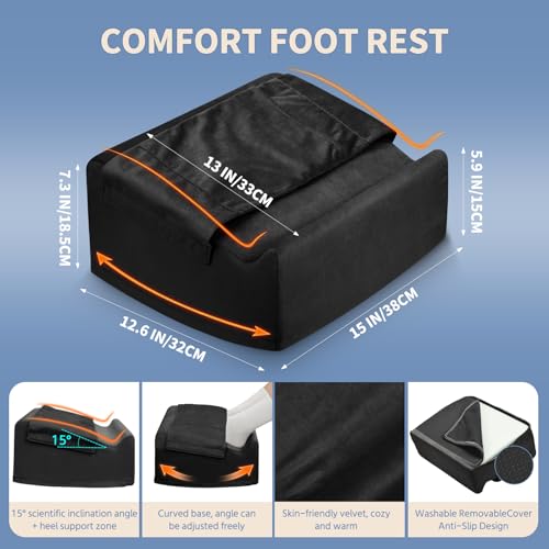 Under Desk Footrest with Rocking Base & Warming Cover, Black Velvet - color: Black, size: 12.6" L x 15" W x 7.3"