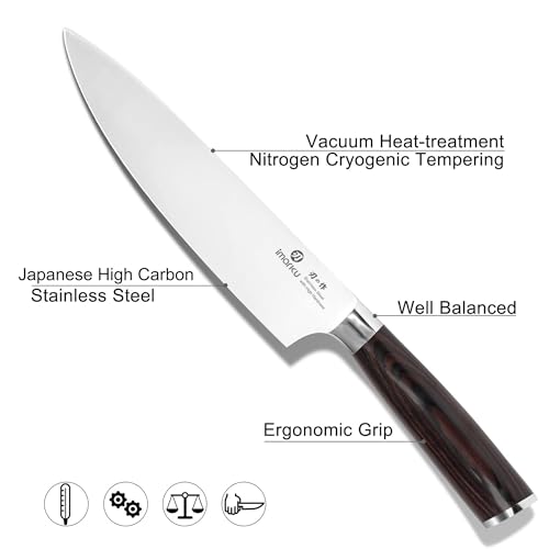 imarku 3 Pieces Knife Set, Japanese High Carbon Stainless Steel Chef Knives - color: Red Brown