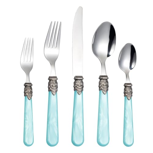 20 Pieces 18/10 Stainless Steel Elegant Silverware Set for 4,Vintage Flatware Set,Dishwasher Safe (20, Blue) - color: Blue