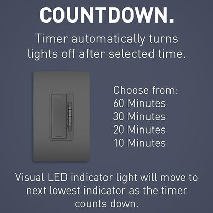 Legrand Radiant Digital Countdown Timer Switch, 4-Settings, Black, 1-Pack