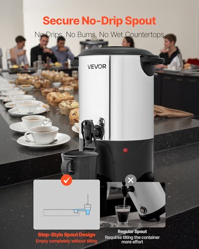 VEVOR Commercial Coffee Urn, 30 Cup 4.5 L Hot Beverage Dispenser with Dripless Faucet, Quick-Brewing Commercial Coffee Maker with Stainless Steel Liner, for Catering, Business, Church & Restaurant - size: 30Cup