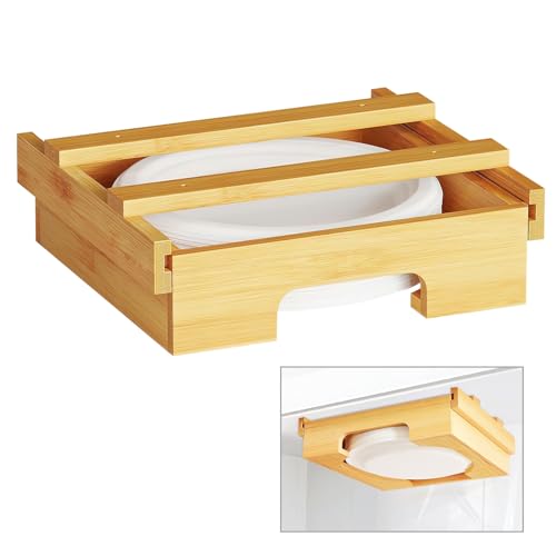 Paper Plate Dispenser - 10 inch Bamboo Paper Plate Dispenser Under Cabinet, Kitchen Counter Vertical Plate Holder Organizer Countertop Caddy (Bamboo) - color: Natural, size: 10 Inch