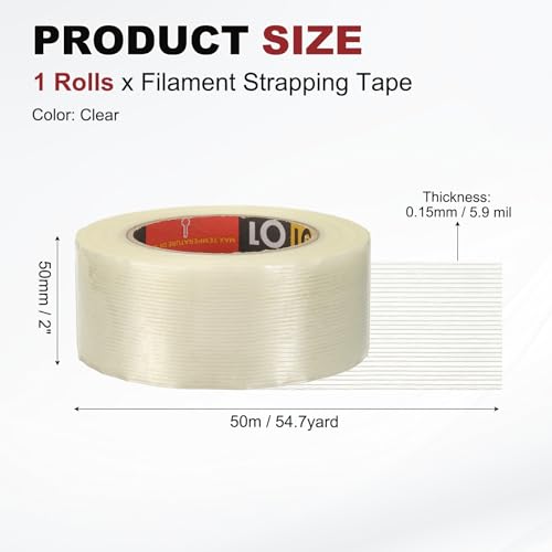 uxcell Filament Strapping Tape 2" x 54.7 Yards 5.9 Mil Heavy Duty Striped - size: 2 Inch x 54.7 Yards 5.9 Mil