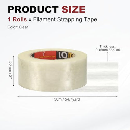 uxcell Filament Strapping Tape 2" x 54.7 Yards 5.9 Mil Heavy Duty Striped - size: 2 Inch x 54.7 Yards 5.9 Mil
