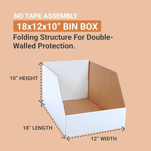 BOX USA Storage Bins Large 18"L x 12"W x 10"H 25-Pack - Corrugated Cardboard Box for Packing, Moving, and Storage - size: 18x12x10 Cost Saver
