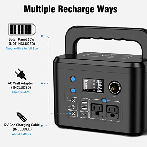 350W Portable Power Station, 260Wh Lithium Solar Generator for Camping - color: Black