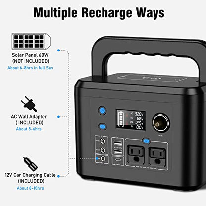 350W Portable Power Station, 260Wh Lithium Solar Generator for Camping - color: Black