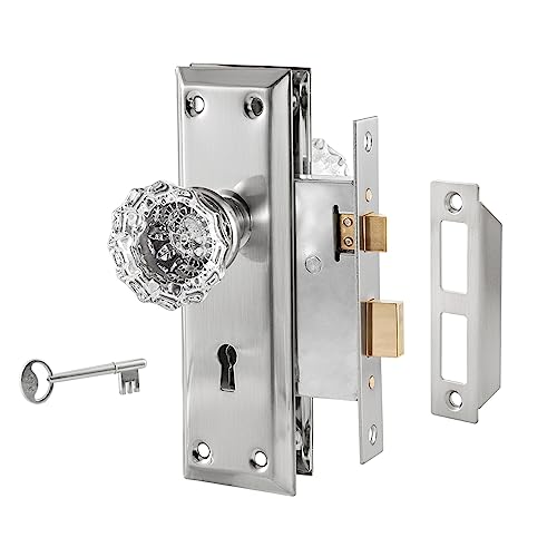 Mortise Lock Set for Interior Door with Crystal Glass Door Knobs - color: Brushed Nickel, size: Interior Mortise