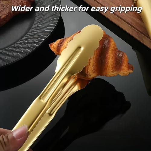 4 Pack Gold Serving Tongs and Spoons for Buffet, Stainless Steel Utensil Salad Tongs Serving Large Spoons for Banquet Catering,9 Inch