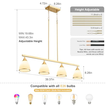 4-Light Modern Linear Chandelier for Kitchen Island Light Fixtures - color: Gold