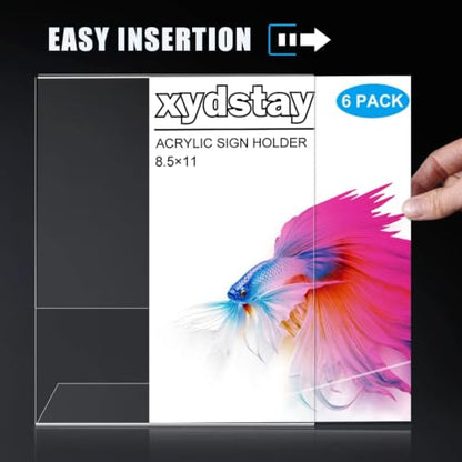 xydstay 6 pack 8.5x11 Acrylic Sign Holder, L-Shape, Plastic Flyer Stand