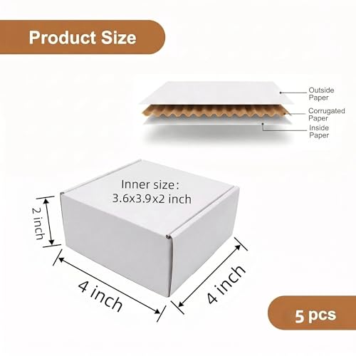 Small Corrugated Mailer Boxes 4x4x2 Inches (White, Pack of 5) - size: 4 x 4 x 2 Inch (Pack of 5)