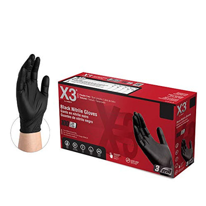 X3 Nitrile Disposable Gloves Latex Free 3 mil Black for Cooking Food Prep - size: XX-Large