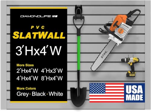 Heavy Duty 3'H X 4'W PVC Garage SlatWall Storage System (with Endcaps & Screws) - Modular Slat Wall Paneling for Garage Wall Organizer - Interlocking SlatWall Panels for Home & Commercial Use (Grey) - color: Grey, size: 3'H x 4'W