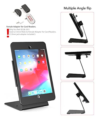 Desktop Anti-Theft Security Kiosk Stand Holder Enclosure for iPad 10.2-Inch (9th Gen.2021,8th Gen.2020,7th Gen.2019),with Lock and Key,Flip &360°Rotating Horizontal or Vertical Design(Black) - color: Black