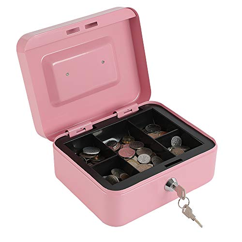xydled Medium Cash Box with Lock, Metal Money Box, Steel Money Box, Pink - color: Pink, size: Medium