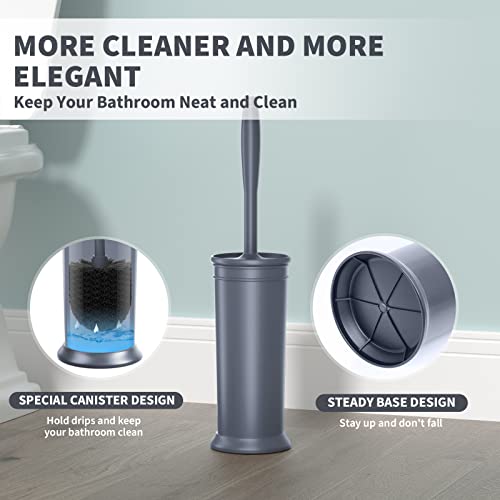 Toilet Brush, Toilet Bowl Brush with Extra Long Handle Durable Bristles Toilet Scrubber and Covered Holder for Toilet Brush Set for Bathroom Cleaning (Gray, 1 Set) - color: Gray