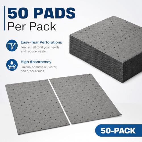 Okllen 50 Pcs Oil Absorbent Pads, 16"x18" Pigmats Spill Pads Dimpled Texture for Fast Spill Cleanup for Garage, Workshop & Industrial Use