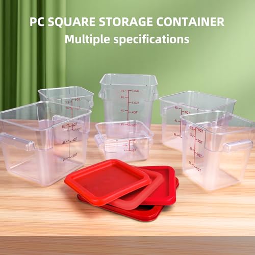 2 Pack RED Square Food Storage Container With Lid,Commercial Storage Box With Scale & Handle,Cake Making,Dough Marinating Meat,Kitchen Supplies (8 Quart) - size: 7.5 Quart-RED LID & MEASURING LINE