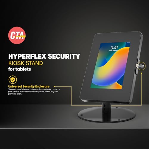 Premium iPad Retail POS Stand – CTA Upscale Tablet Kiosk Stand with 360 Degree Rotation & Locking for Retail, Restaurants & More – for iPad mini 1-7 Gen - Samsung Tab A 8” & More - Black (PAD-HSKSBS)