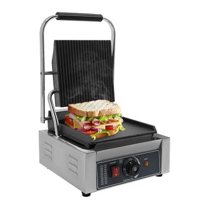 1800W Single Head Commercial Sandwich Maker, Electric Stainless Steel Panini Press Grill Machine, Non Stick Cooking Plate Countertop Sandwich Panini Griller for Restaurant Cafe Kitchen Use