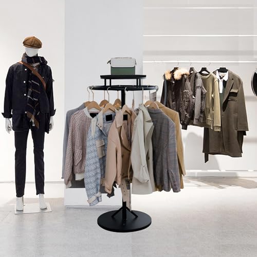 Commercial Grade Round Clothes Rack Floor Standing Rotatable Clothing Rack - color: Black