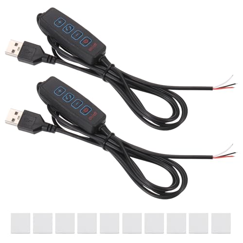 PATIKIL 4.92ft LED Strip Dimmer Switch, 2set DC 5V Button USB Inline Switch Pigtail Cable Brightness Adjustable Controller with Tape for LED Rope Light, Black - color: Black