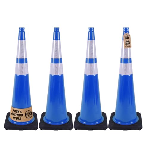 4-Pack Blue Reflective Traffic Cones 36" - Road Safety - color: Blue, size: 36inch