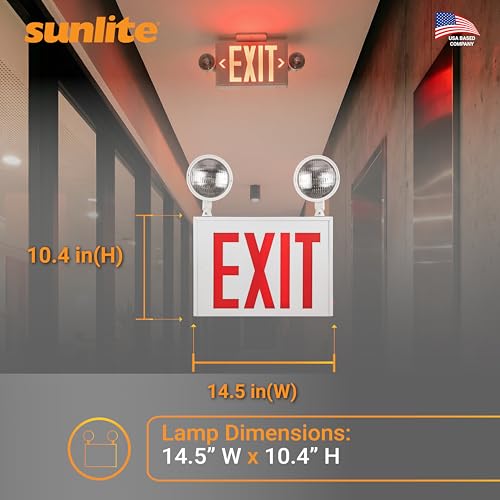 Sunlite 05275 LED Steel Exit Sign Combo, White Housing with Red Lettering, 90-Minute Battery Power Back-Up, Dual-360 Degree Adjustable Head Lamps, 200 Lumens, 120-277V, Fire Safety, NYC Compliant