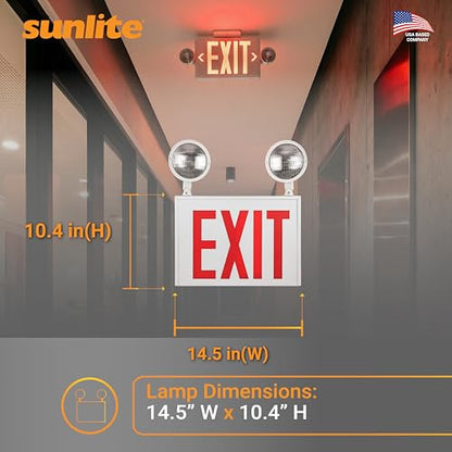 Sunlite 05275 LED Steel Exit Sign Combo, White Housing with Red Lettering, 90-Minute Battery Power Back-Up, Dual-360 Degree Adjustable Head Lamps, 200 Lumens, 120-277V, Fire Safety, NYC Compliant