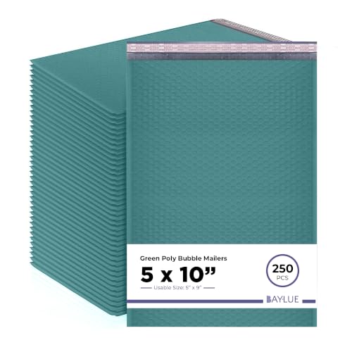 Green Bubble Mailers 5x10, Self Seal Poly Padded Envelopes #00, 250 Pack - color: Green, size: 5"x10" / 250 Pack