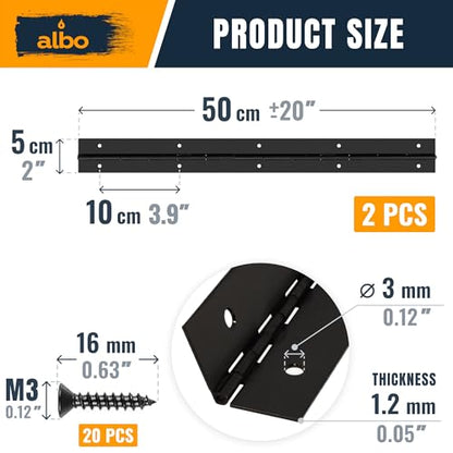 ALBO 20" x 2" Piano Hinge Stainless Steel 304, Black, 2-Pack - color: Black, size: 20 Inch