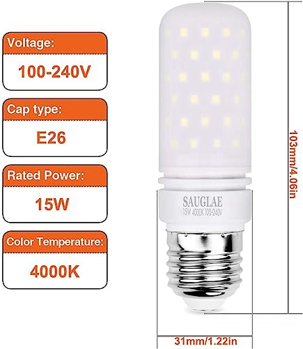 LED Light Bulbs 15W, 120W Incandescent Bulbs Equivalent, 1500Lm, 4000K Natural White, E26 Large Edison Screw Corn Bulbs, Pack of 4 - color: Natural White E26