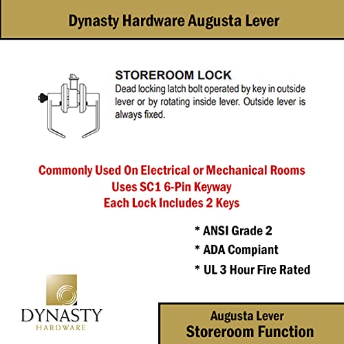 Dynasty Augusta Storeroom Lever Lockset, ADA, Grade 2, Satin Chrome - color: Satin Chrome, style: Storeroom