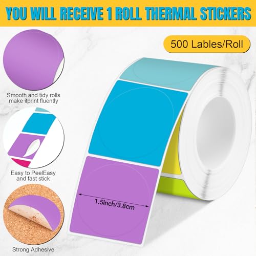 500 Pcs/ 1 Roll Thermal Sticker Labels, Round, 1.5 Inches, Vibrant - color: Vibrant, size: 1.5 Inches, style: Round