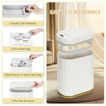ELPHECO Motion Sensor Bathroom Trash Can with Lid 2 Gal Automatic Trash Can - color: White Gold