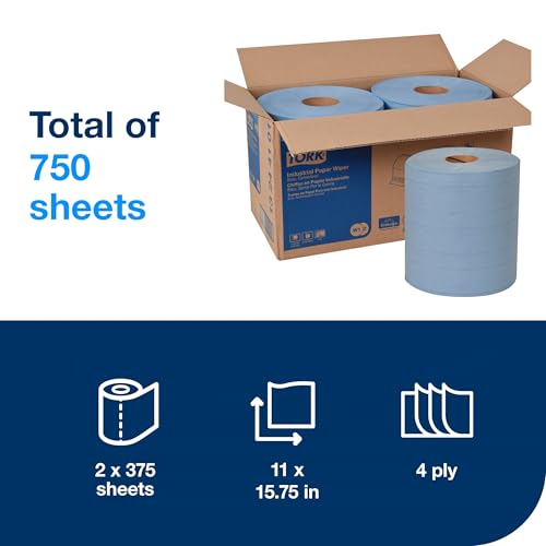 Tork Industrial Wiper Blue W1/W2, Centerfeed, 2 x 375 Sheets, 13244101 - size: 10 inches (Case of 2 Rolls)