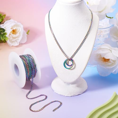 Craftdady 32.8 Feet Stainless Steel Twisted Curb Chain Link Multi-Color Unwelded Cable Cross Chain 4.5x3mm with Spool for Jewelry Pendant Necklace Bracelet Making - color: Multi-Colors, 10 Meters, 4.5x3mm