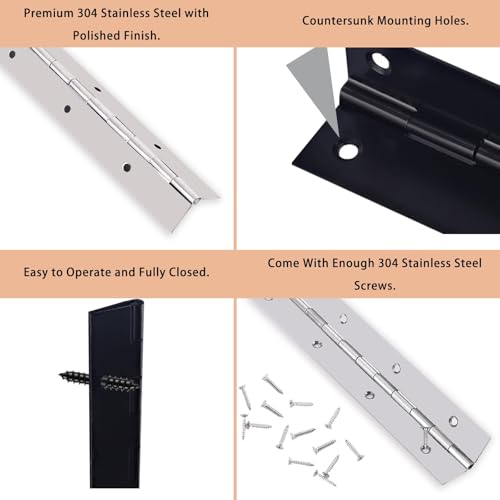 2 PCS Piano Hinge 24 Inch x 3 Inch Heavy Duty Stainless Steel Piano Hinge - color: Silver, size: 24" Long x 3" Overall Width