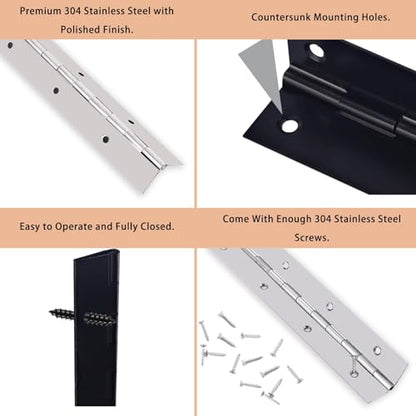 2 PCS Piano Hinge 24 Inch x 3 Inch Heavy Duty Stainless Steel Piano Hinge - color: Silver, size: 24" Long x 3" Overall Width