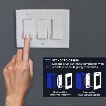 RunLessWire Single Battery-Free Wireless Light Switch Kit - White - color: White, size: Single Kit: 1 Switch Controls 1 Receiver