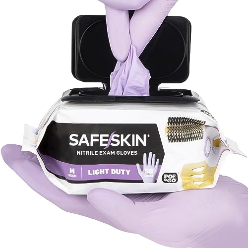 SAFESKIN Disposable Nitrile Gloves in POP-N-GO Pack of 50 or 200 Powder Free - Hair, Cleaning, Medical Use, Food Handling - size: Small (Pack of 50)