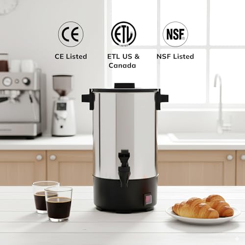 SYBO Commercial Grade Stainless Steel Percolate Coffee Maker, Hot Water Urn for Catering, Hot Beverage Dispenser, 40-Cup, 6L, Metallic - style: 6L Metallic