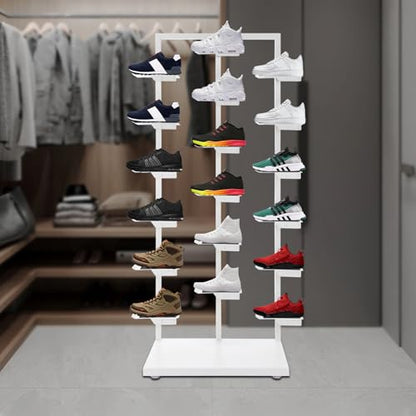 Commercial Clothing Store Shoe Rack Retail Store Shoe Display Shelf Free Standing Shoes Shelf Single Sided Shoes Racks 18 Compartments 24.25lbs Load Capacity (31.5 * 59.06in, White) - color: White