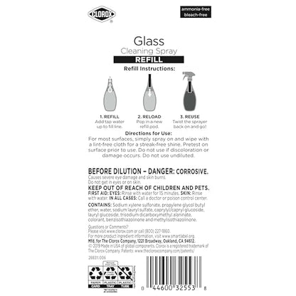 Clorox Glass Cleaner Refills Glass Cleaning System for Mirrors and Window Cleaning, 2 Count