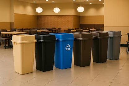 1 Pack Black 25 Gallon Square Commercial Trash Can with Lid, Heavy Duty Plastic Waste Bin with Venting Channels and Built-in Handles - color: Black, size: 25 Gallon