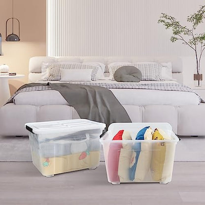 4-Pack 50L Clear Plastic Storage Bins with Wheels - size: 50 L